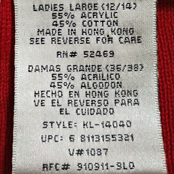 VTG Faux Fur Collar L Red Cardigan Sweater Kathie Lee Collection Cotton Blend - Picture 13 of 13